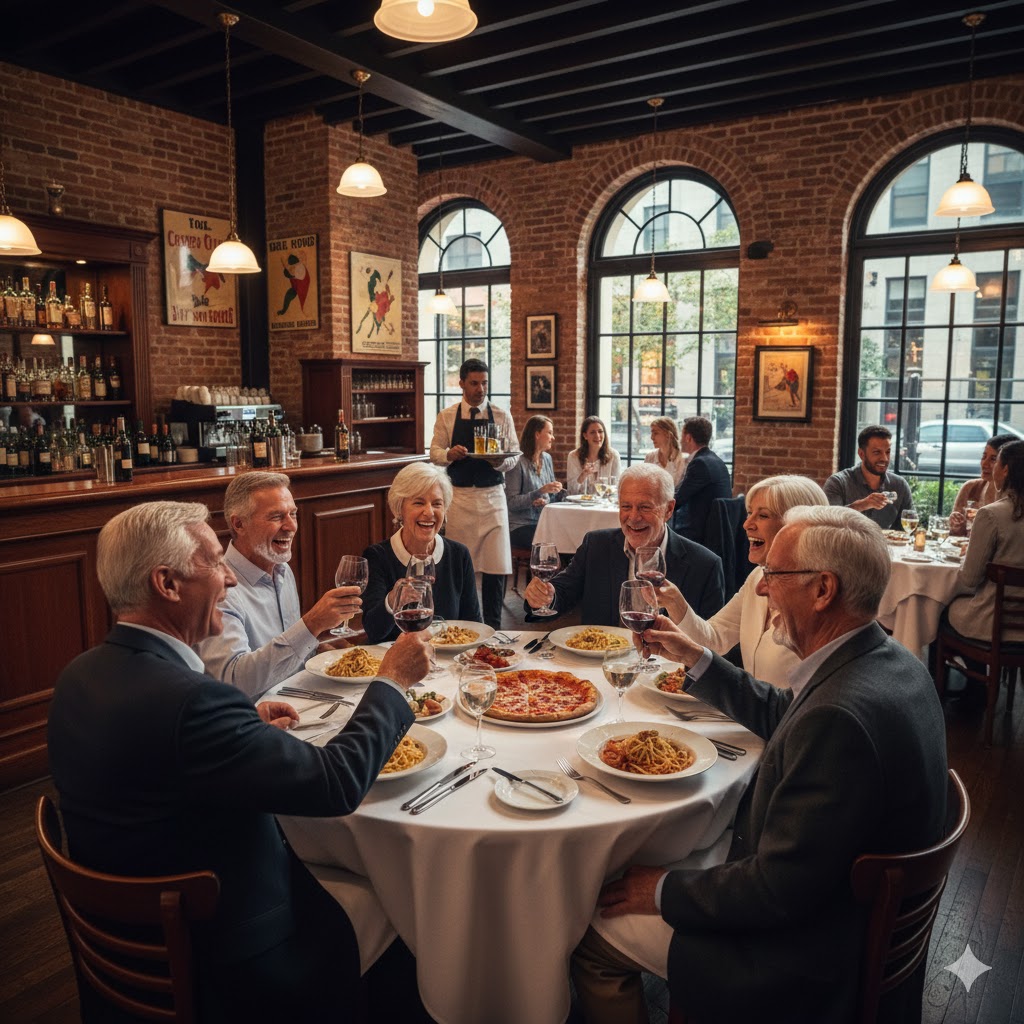 Seniors enjoying dining together